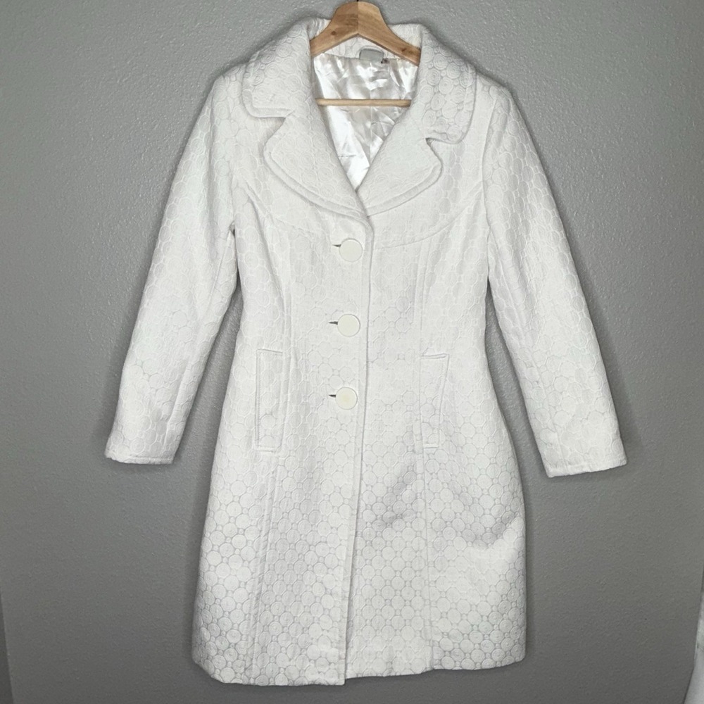 White Women's Button-Front Wool-Blend Coat